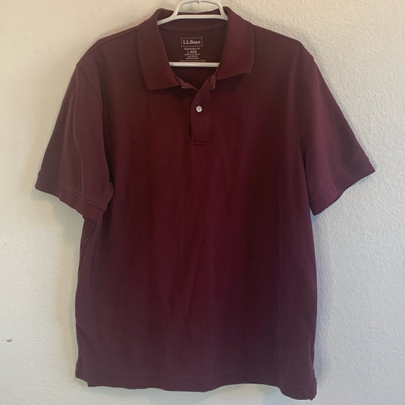 L.L. BEAN POLO SHIRT COTTON DEEP WINE BURGUNDY SHORT SLEEVES - Picture 2 of 9